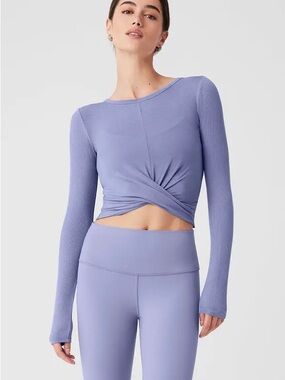 ALO Yoga Ribbed Twist-Front Crop Top in lilac
